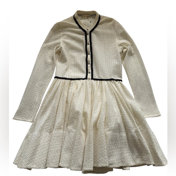 MAJE Rayane Ivory Black Piping Eyelet Lace Puffball Lined Dress Size 3 Large - Picture 7 of 14